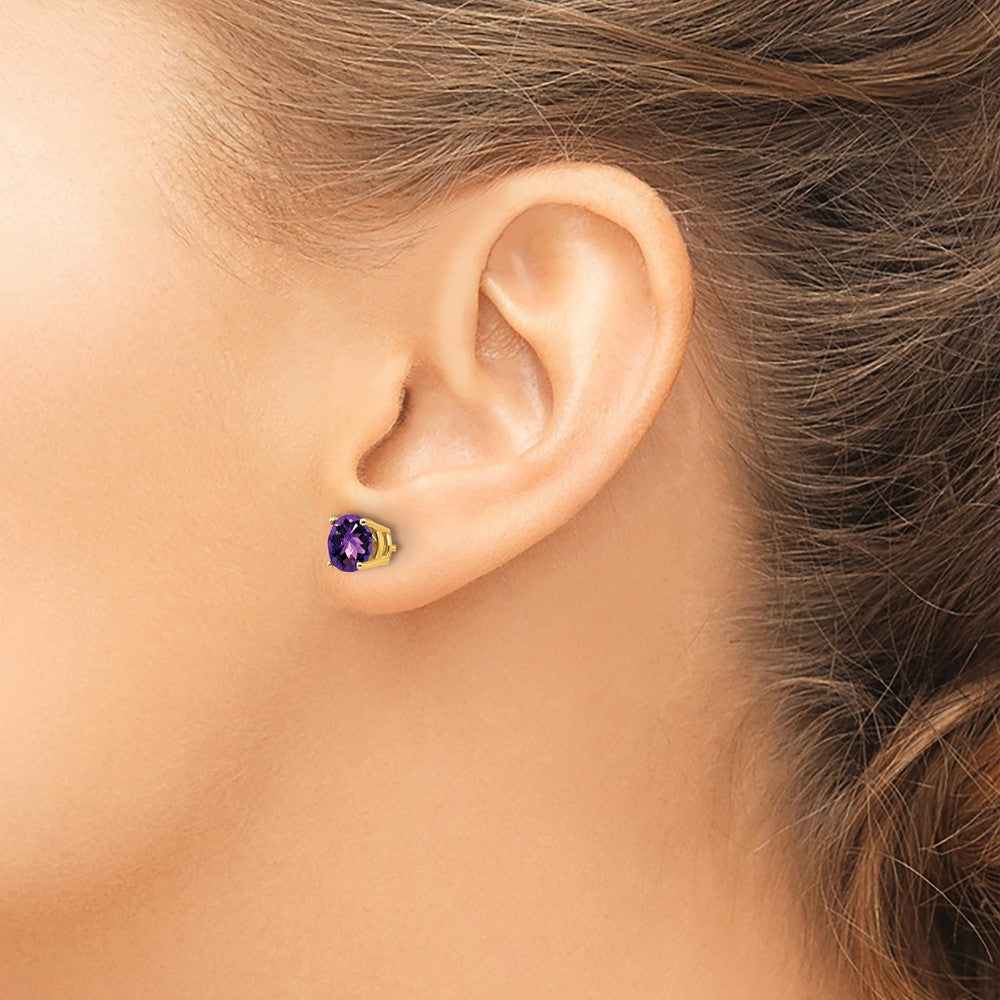 14K Gelbgold Ohrringe mit 6-mm-Amethyst im Schachbrettschliff