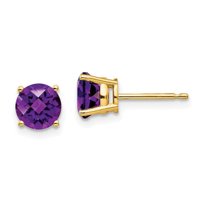 14K Gelbgold Ohrringe mit 6-mm-Amethyst im Schachbrettschliff