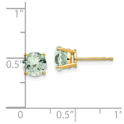 14K Gelbgold Ohrringe mit rundem grünem Quarz, 6 mm
