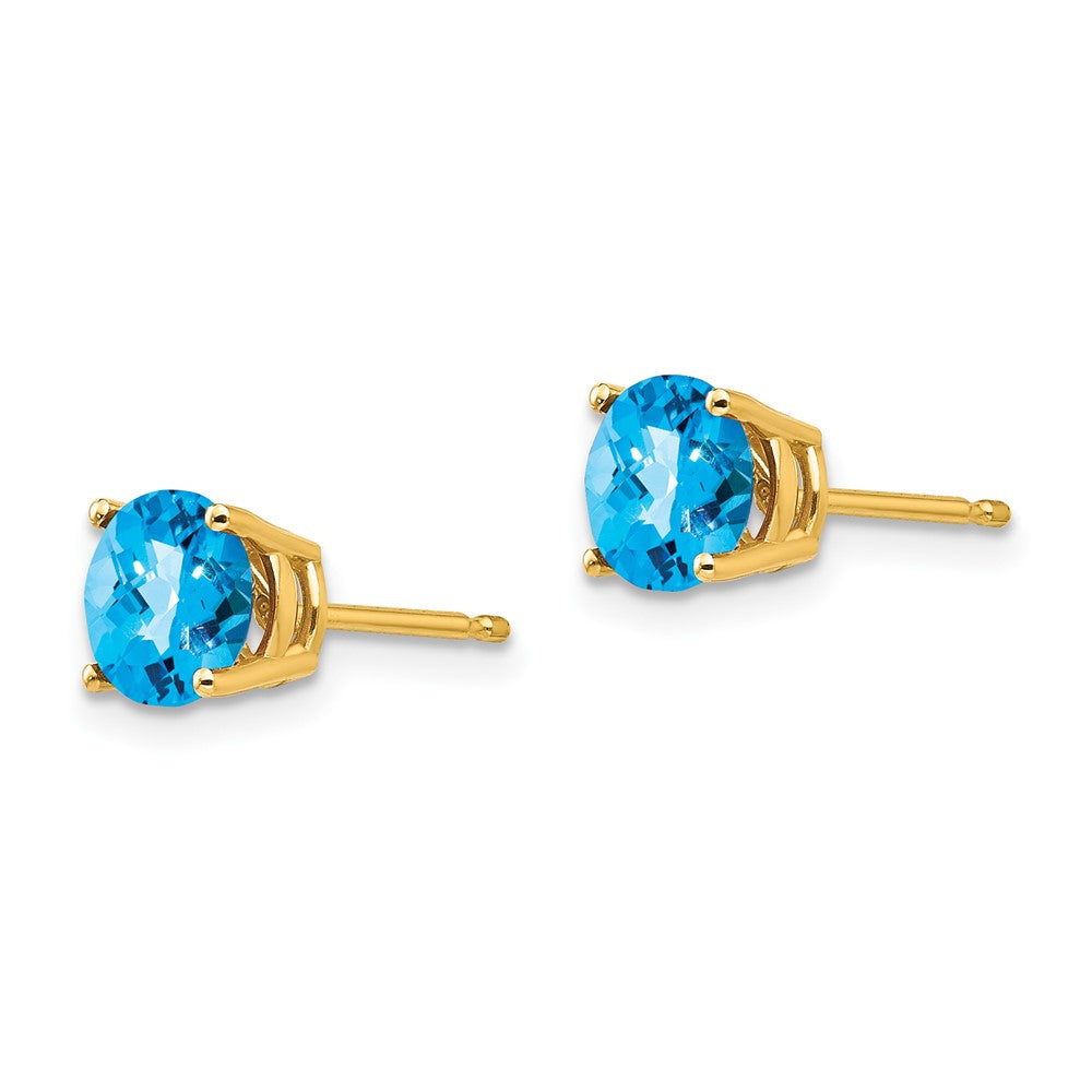 14K Gelbgold Ohrringe mit 6 mm Blautopas im Schachbrettschliff