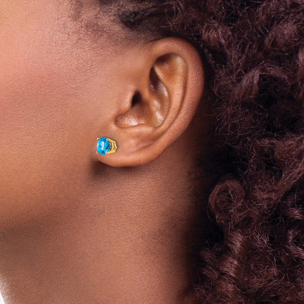 14K Gelbgold Ohrringe mit 6 mm Blautopas im Schachbrettschliff
