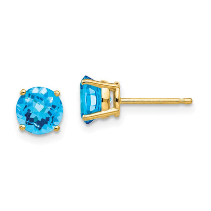14K Gelbgold Ohrringe mit 6 mm Blautopas im Schachbrettschliff