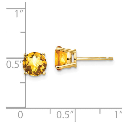 14K Gelbgold Ohrringe mit Citrin im Schachbrettschliff, 6 mm