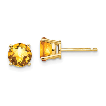 14K Gelbgold Ohrringe mit Citrin im Schachbrettschliff, 6 mm