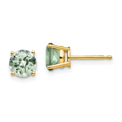 14K Gelbgold Ohrringe mit rundem Grün-Quarz im Karo-Schliff, 6 mm