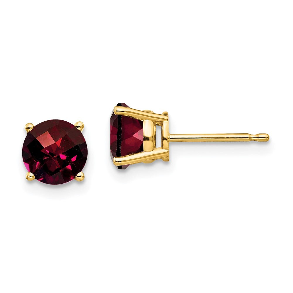 14K Gelbgold Ohrstecker mit 6 mm Granat im Schachbrettschliff