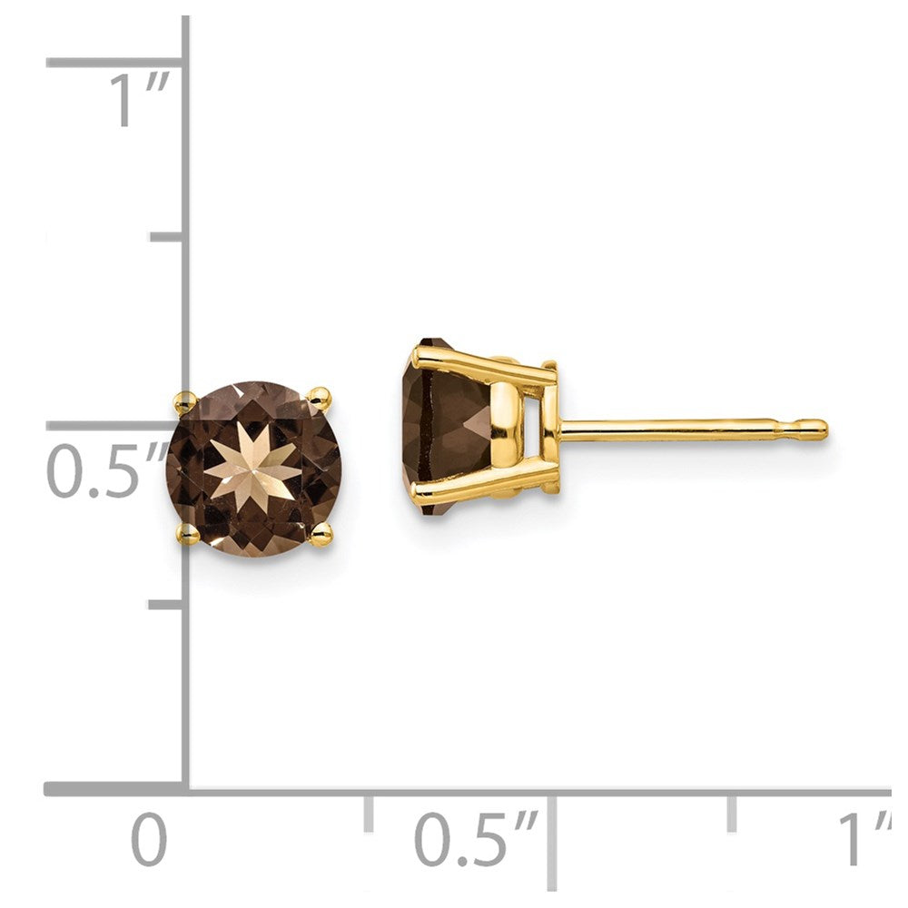 14K Gelbgold Ohrringe mit 6 mm rundem rauchgelbem Goldquarz