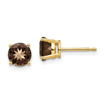 14K Gelbgold Ohrringe mit 6 mm rundem rauchgelbem Goldquarz