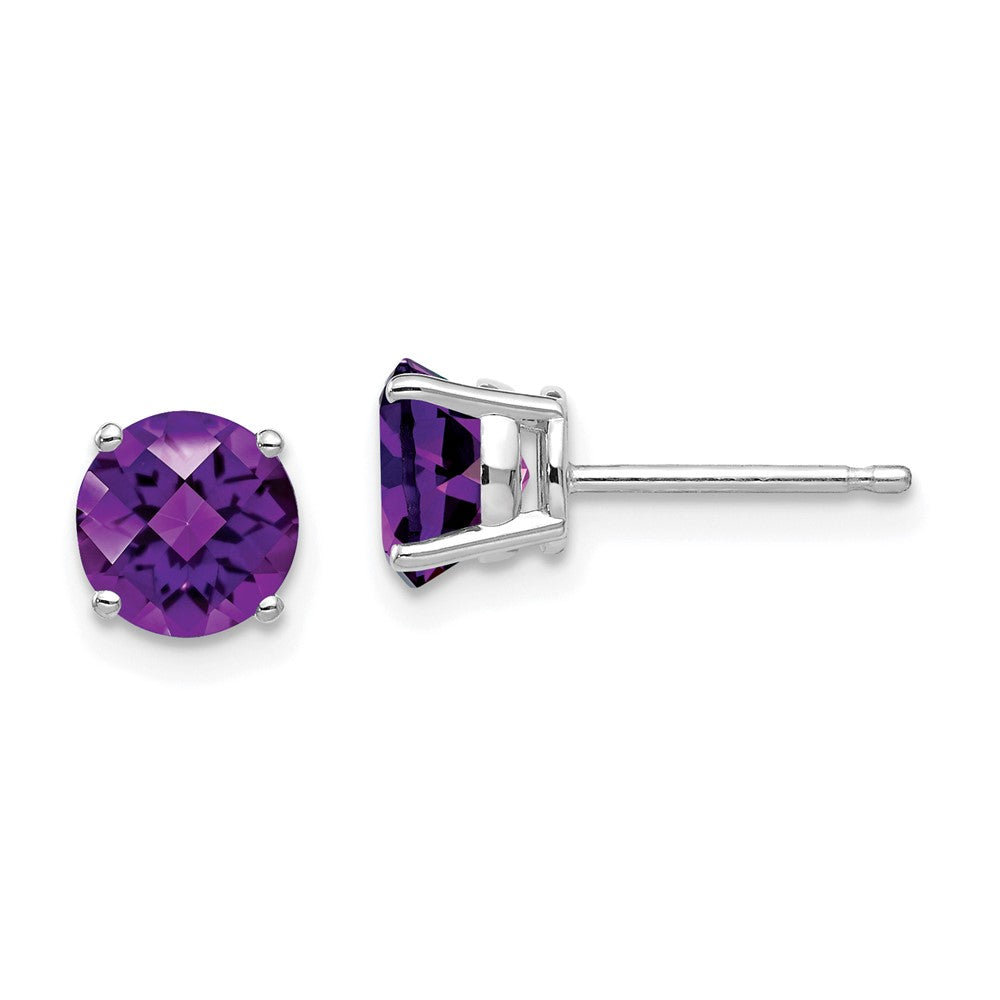 14K Weißgold Ohrringe mit 6-mm-Amethyst im Schachbrettschliff