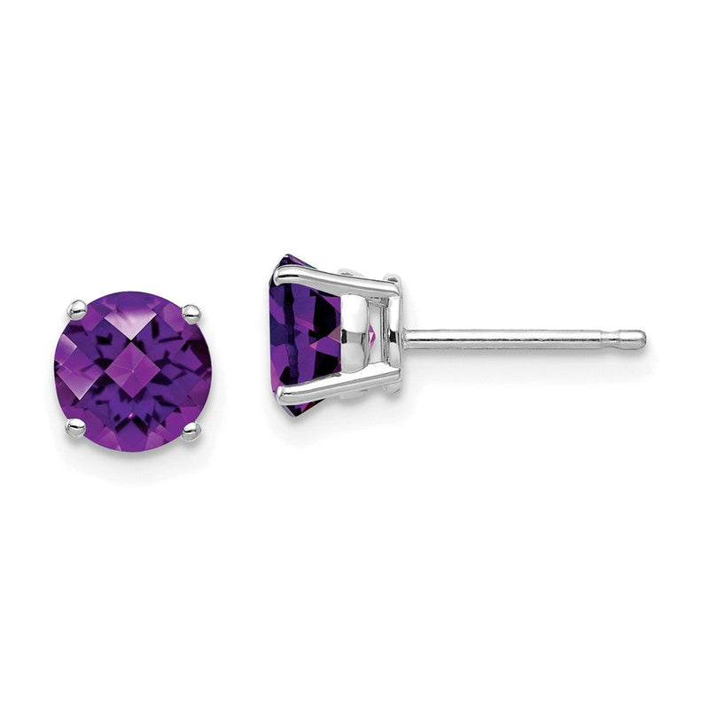 14K Weißgold Ohrringe mit 6-mm-Amethyst im Schachbrettschliff