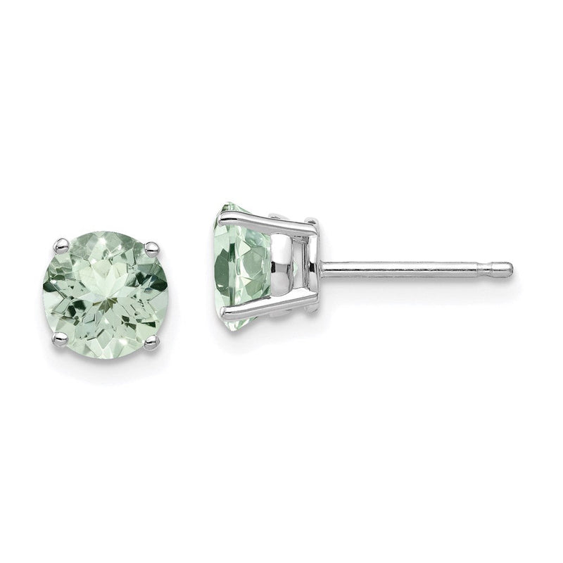 14K Weißgold Ohrringe mit rundem grünem Quarz, 6 mm