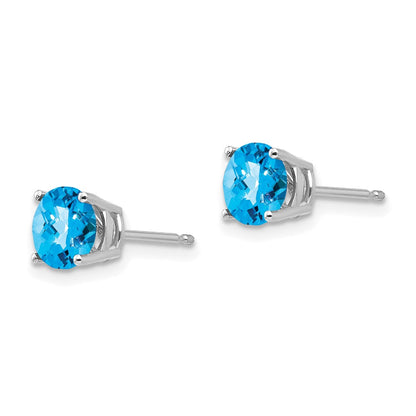14K Weißgold Ohrringe mit 6 mm Blautopas im Karo-Schliff