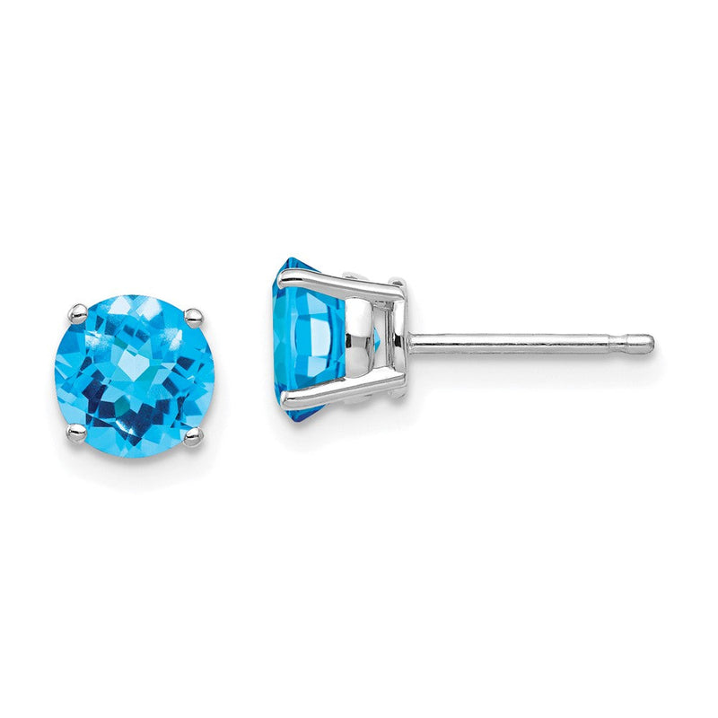 14K Weißgold Ohrringe mit 6 mm Blautopas im Karo-Schliff
