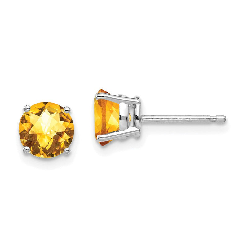 14K Weißgold Ohrstecker mit 6mm Citrin im Schachbrettschliff