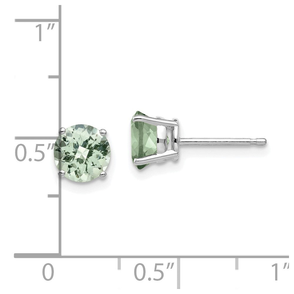 14K Weißgold Ohrringe mit 6 mm rundem Grünquarz im Karo-Schliff