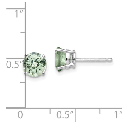 14K Weißgold Ohrringe mit 6 mm rundem Grünquarz im Karo-Schliff