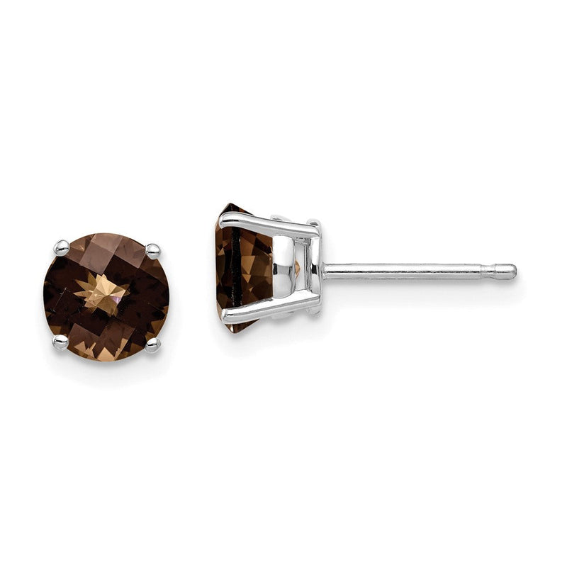 14K Weißgold Ohrringe mit 6 mm rundem Checker-Cut Rauch-Gelbgold-Quarz