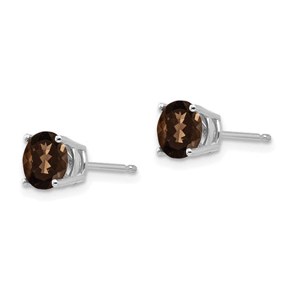 14K Weißgold Ohrstecker mit 6 mm rundem rauchgelbem Quarz und Gelbgold