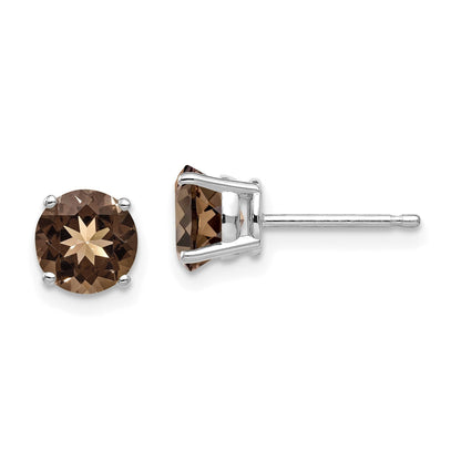 14K Weißgold Ohrstecker mit 6 mm rundem rauchgelbem Quarz und Gelbgold