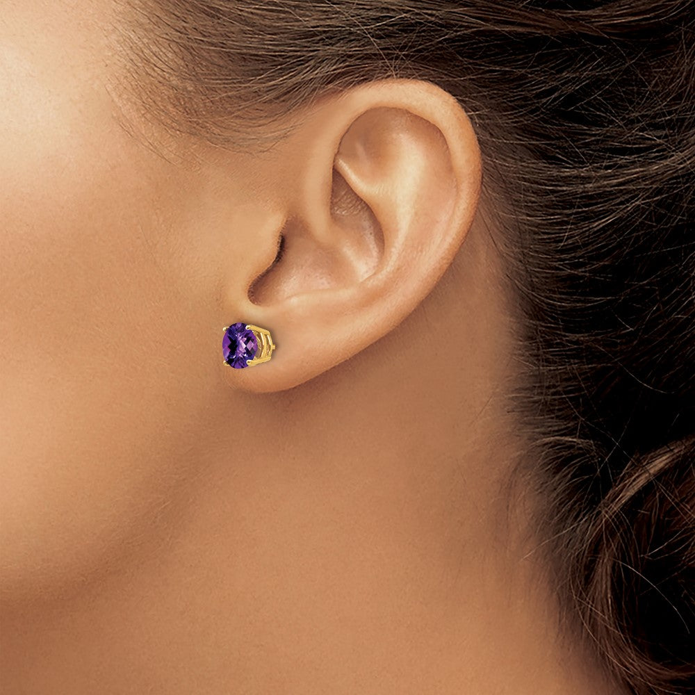 14K Gelbgold Ohrringe mit Amethyst im Karo-Schliff, 7 mm
