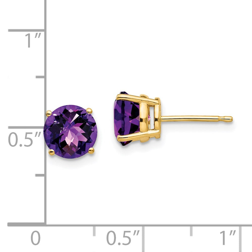 14K Gelbgold Ohrringe mit Amethyst im Karo-Schliff, 7 mm