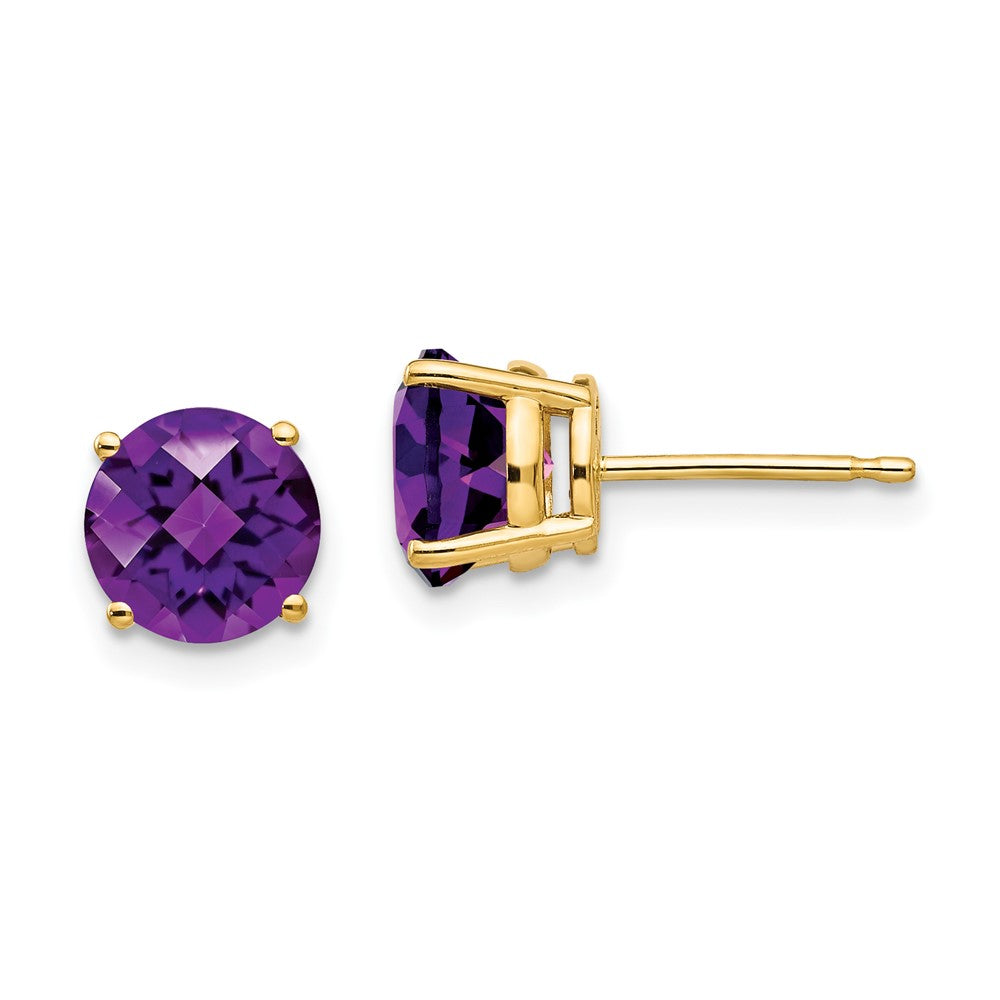 14K Gelbgold Ohrringe mit Amethyst im Karo-Schliff, 7 mm