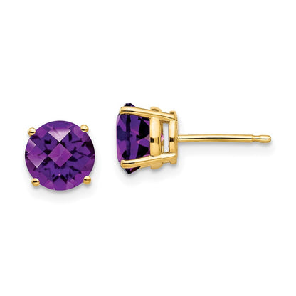 14K Gelbgold Ohrringe mit Amethyst im Karo-Schliff, 7 mm