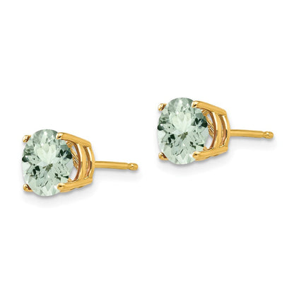 14K Gelbgold Ohrringe mit rundem grünem Quarz, 7 mm
