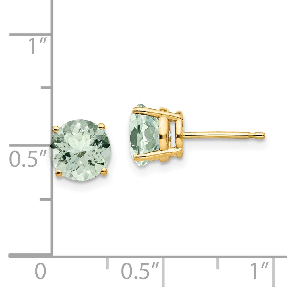 14K Gelbgold Ohrringe mit rundem grünem Quarz, 7 mm
