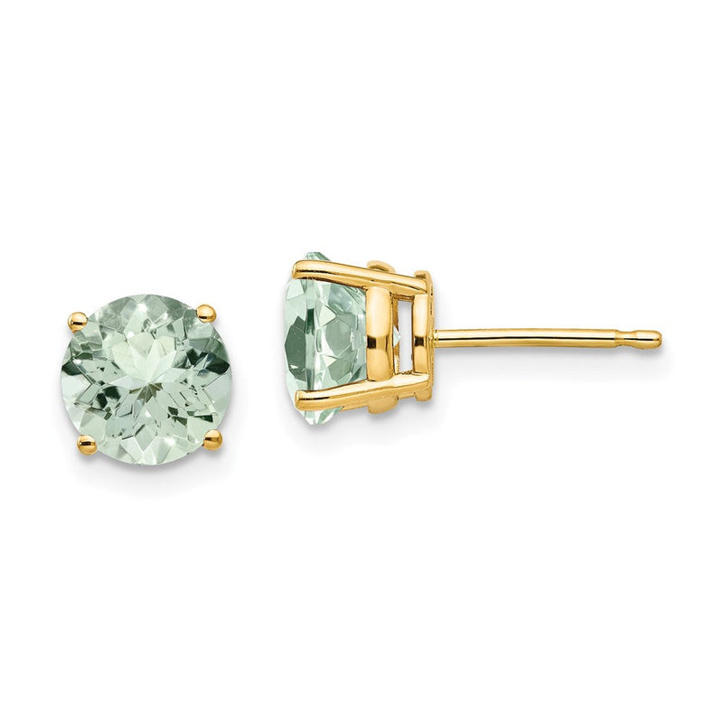 14K Gelbgold Ohrringe mit rundem grünem Quarz, 7 mm