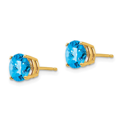 14K Gelbgold Ohrringe mit 7 mm Blautopas im Schachbrettschliff