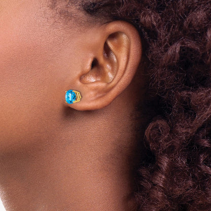 14K Gelbgold Ohrringe mit 7 mm Blautopas im Schachbrettschliff