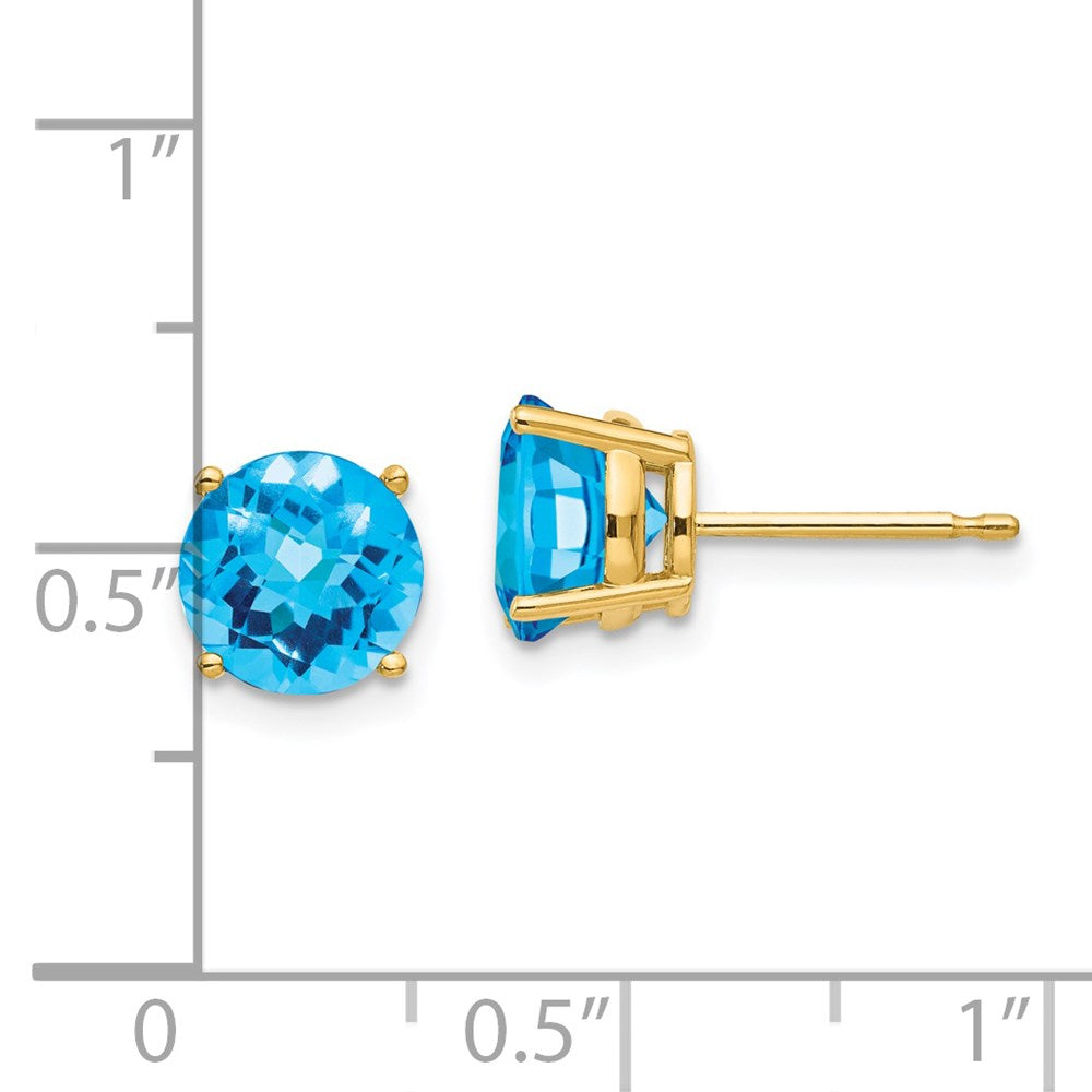 14K Gelbgold Ohrringe mit 7 mm Blautopas im Schachbrettschliff