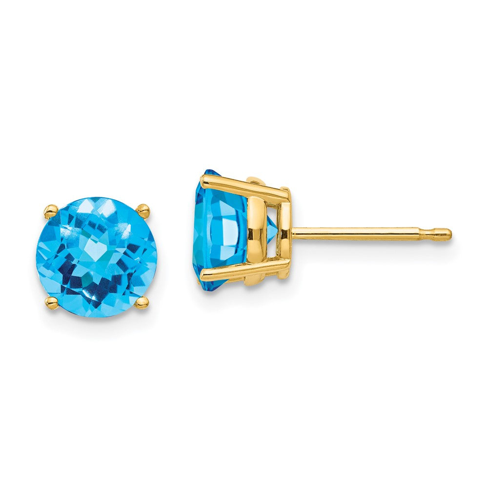 14K Gelbgold Ohrringe mit 7 mm Blautopas im Schachbrettschliff
