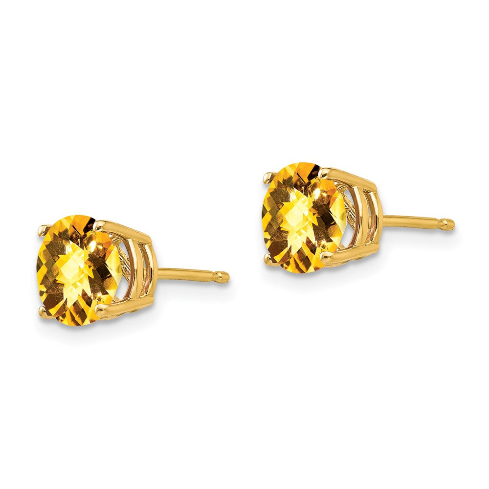 14K Gelbgold Ohrringe mit Citrin im Schachbrettschliff, 7 mm