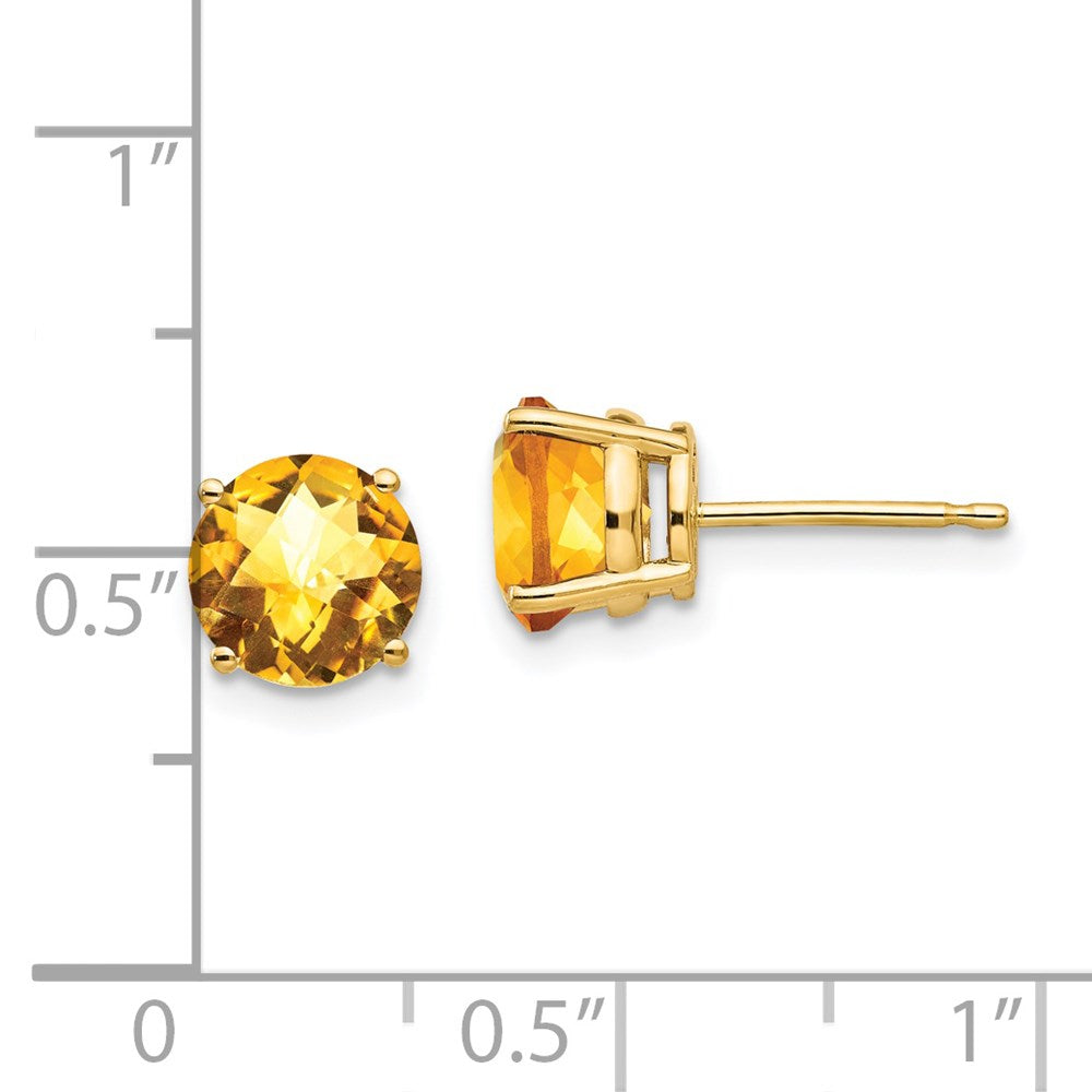 14K Gelbgold Ohrringe mit Citrin im Schachbrettschliff, 7 mm