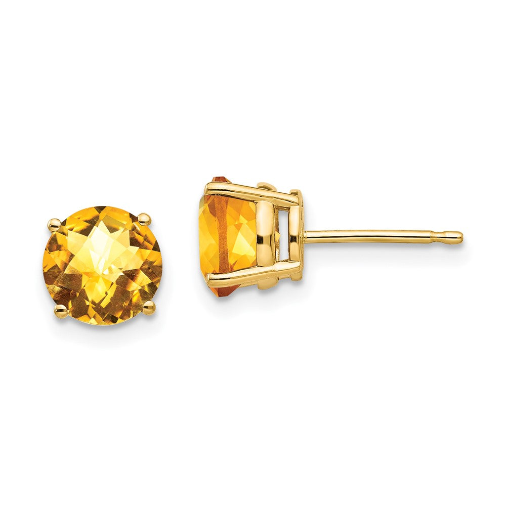 14K Gelbgold Ohrringe mit Citrin im Schachbrettschliff, 7 mm