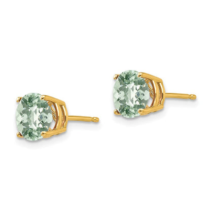 14K Gelbgold Ohrringe mit rundem Schachbrettschliff-Grünquarz, 7 mm