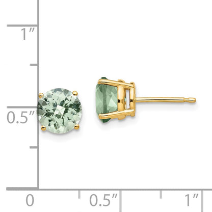 14K Gelbgold Ohrringe mit rundem Schachbrettschliff-Grünquarz, 7 mm