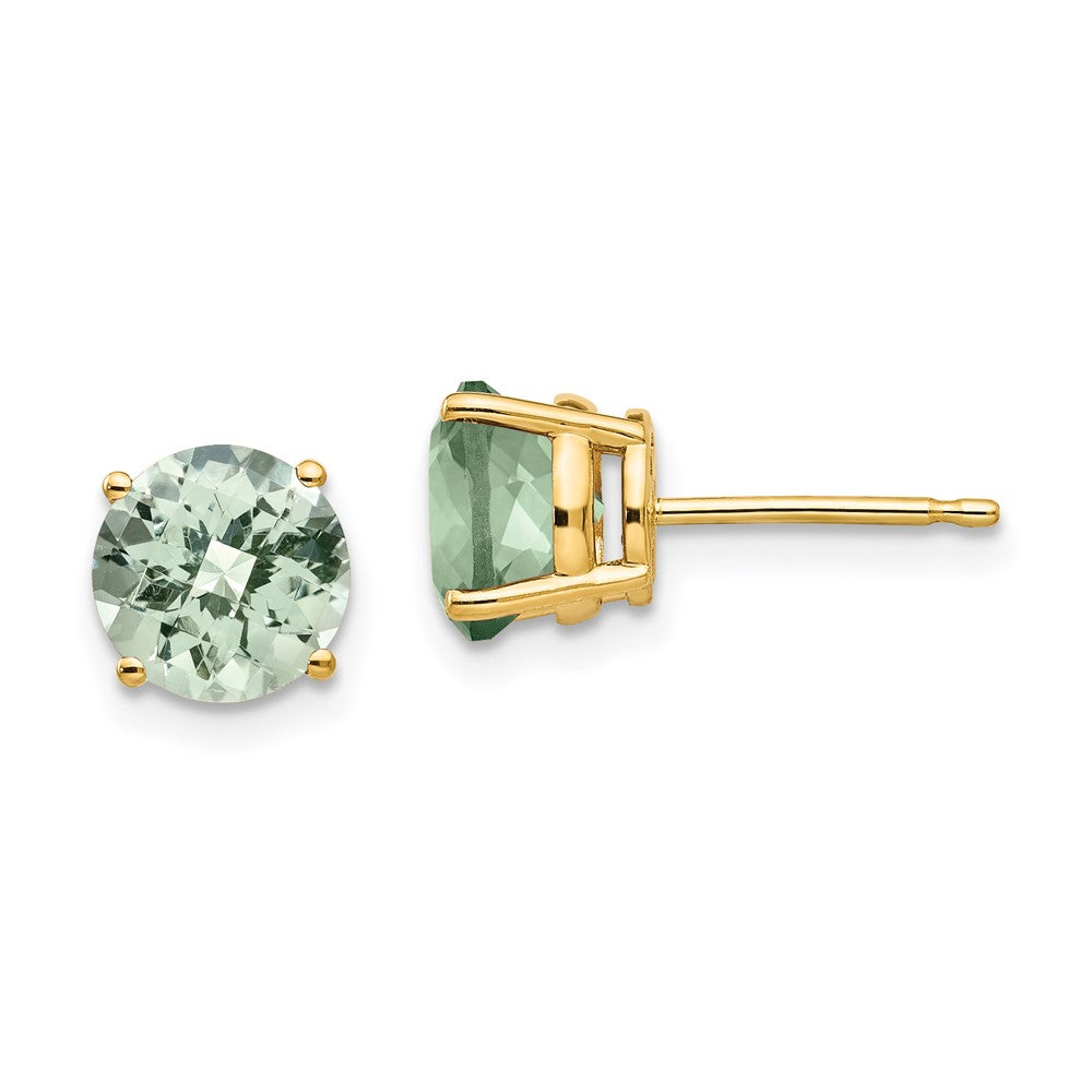 14K Gelbgold Ohrringe mit rundem Schachbrettschliff-Grünquarz, 7 mm