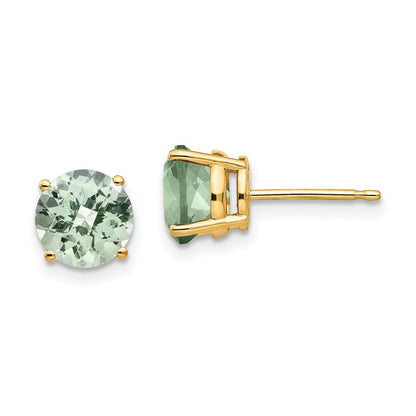 14K Gelbgold Ohrringe mit rundem Schachbrettschliff-Grünquarz, 7 mm