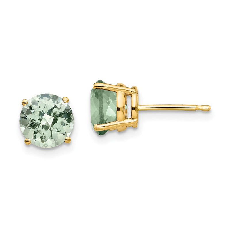 14K Gelbgold Ohrringe mit rundem Schachbrettschliff-Grünquarz, 7 mm