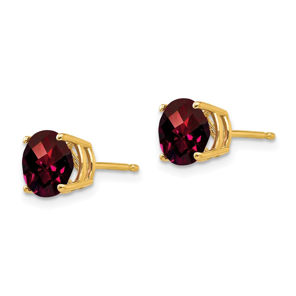 14K Gelbgold Ohrstecker mit Granat im Schachbrettschliff, 7 mm