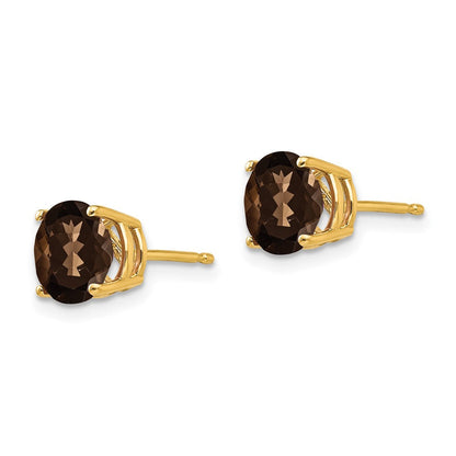 14K Gelbgold Ohrringe mit 7 mm rundem rauchgelbem Quarz