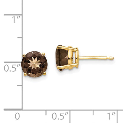14K Gelbgold Ohrringe mit 7 mm rundem rauchgelbem Quarz
