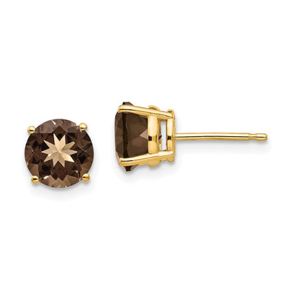 14K Gelbgold Ohrringe mit 7 mm rundem rauchgelbem Quarz