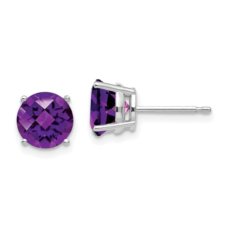 14K Weißgold Ohrstecker mit 7 mm Amethyst im Karo-Schliff