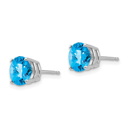 14K Weißgold Ohrringe mit 7-mm-Blautopas im Schachbrettschliff