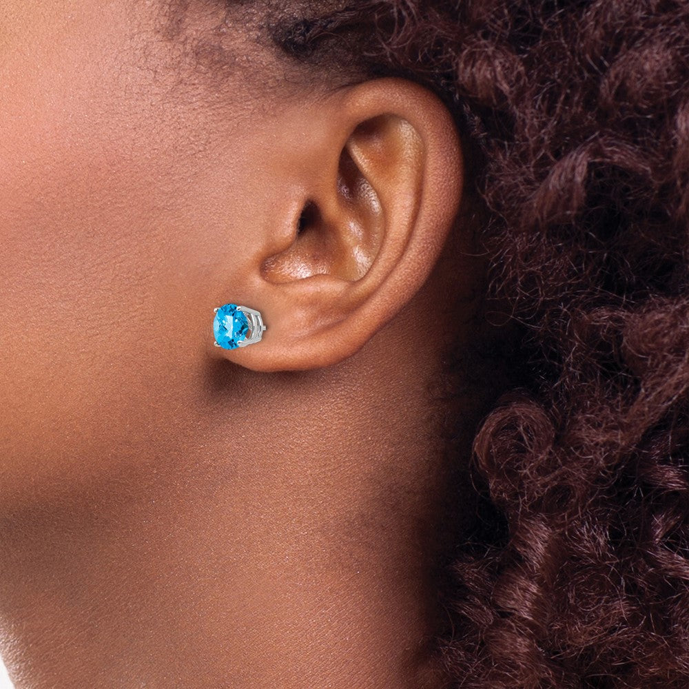 14K Weißgold Ohrringe mit 7-mm-Blautopas im Schachbrettschliff