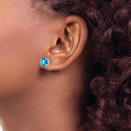 14K Weißgold Ohrringe mit 7-mm-Blautopas im Schachbrettschliff